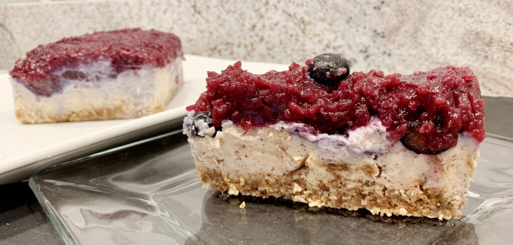 Almond Butter Mousse and Blueberry Jelly Cake