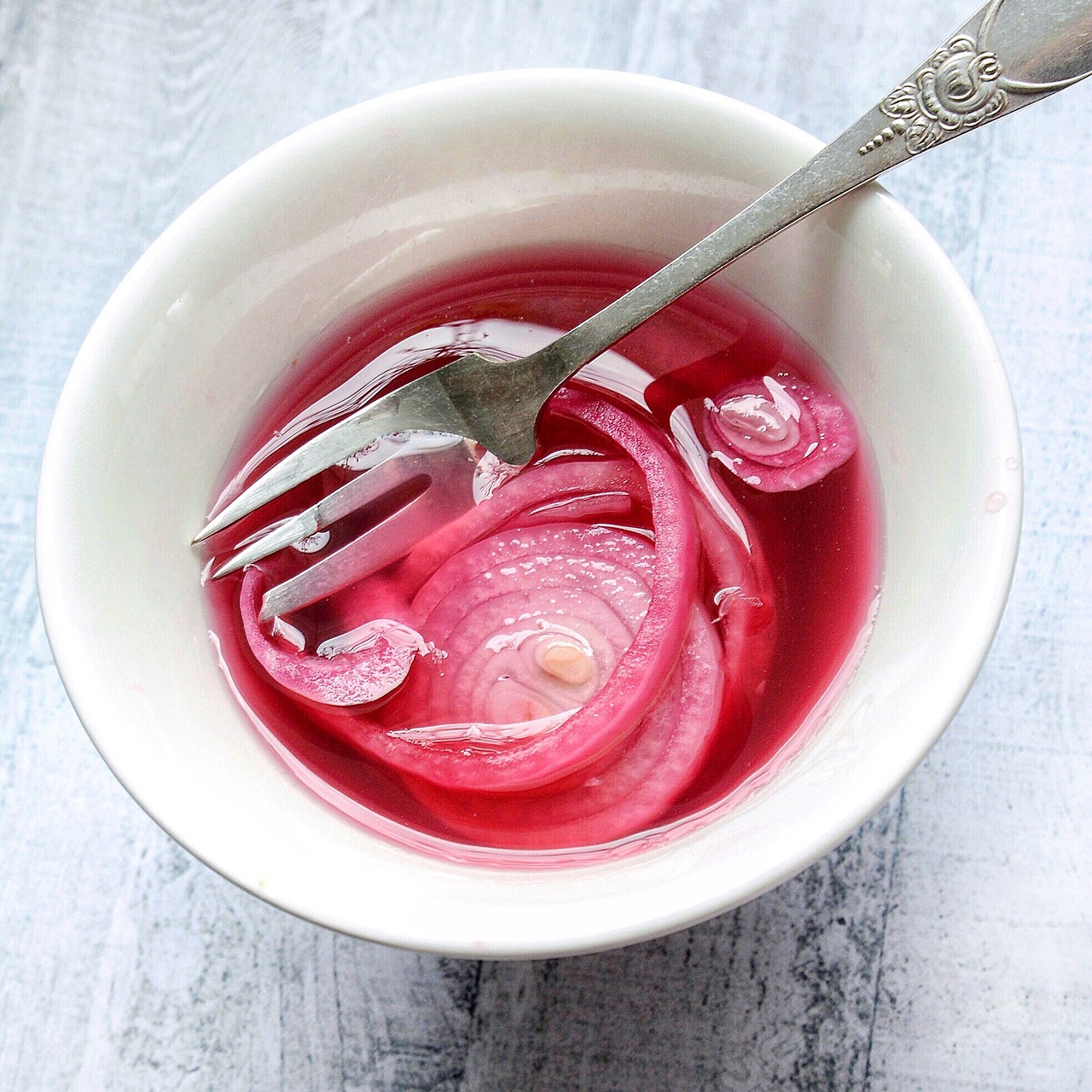 bowl of pickled red onions