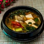 Miso and Spinach Soup with tofu and vegetables